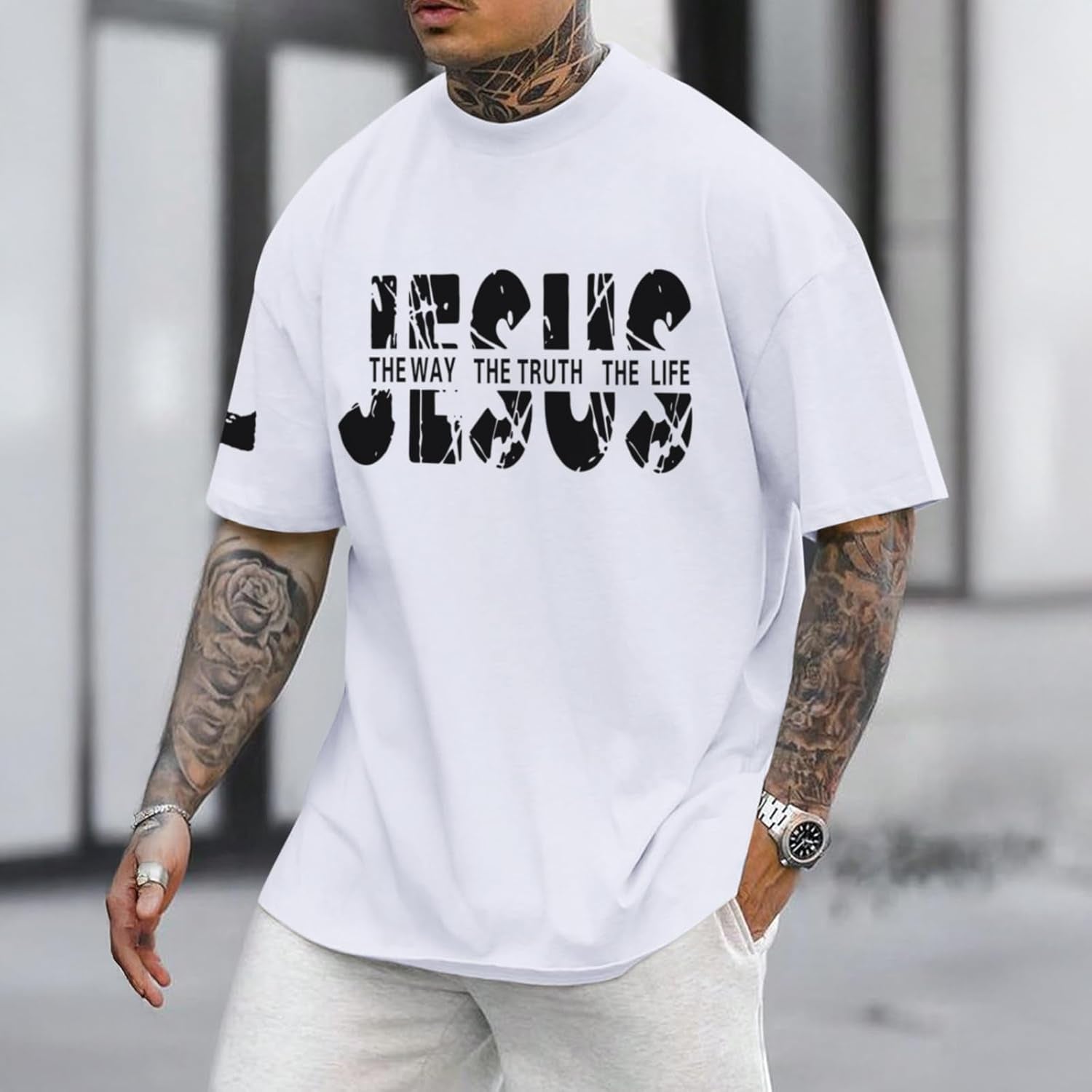 Christian Jesus Faith Shirts for Men God Religious Cross Bible Verse Inspirational Shirt Oversized Graphic Tees Tops